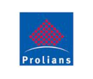 Logo Prolians partenaire de jardins-paysages en ariège, carré bleu avec losange rouge et texte blanc